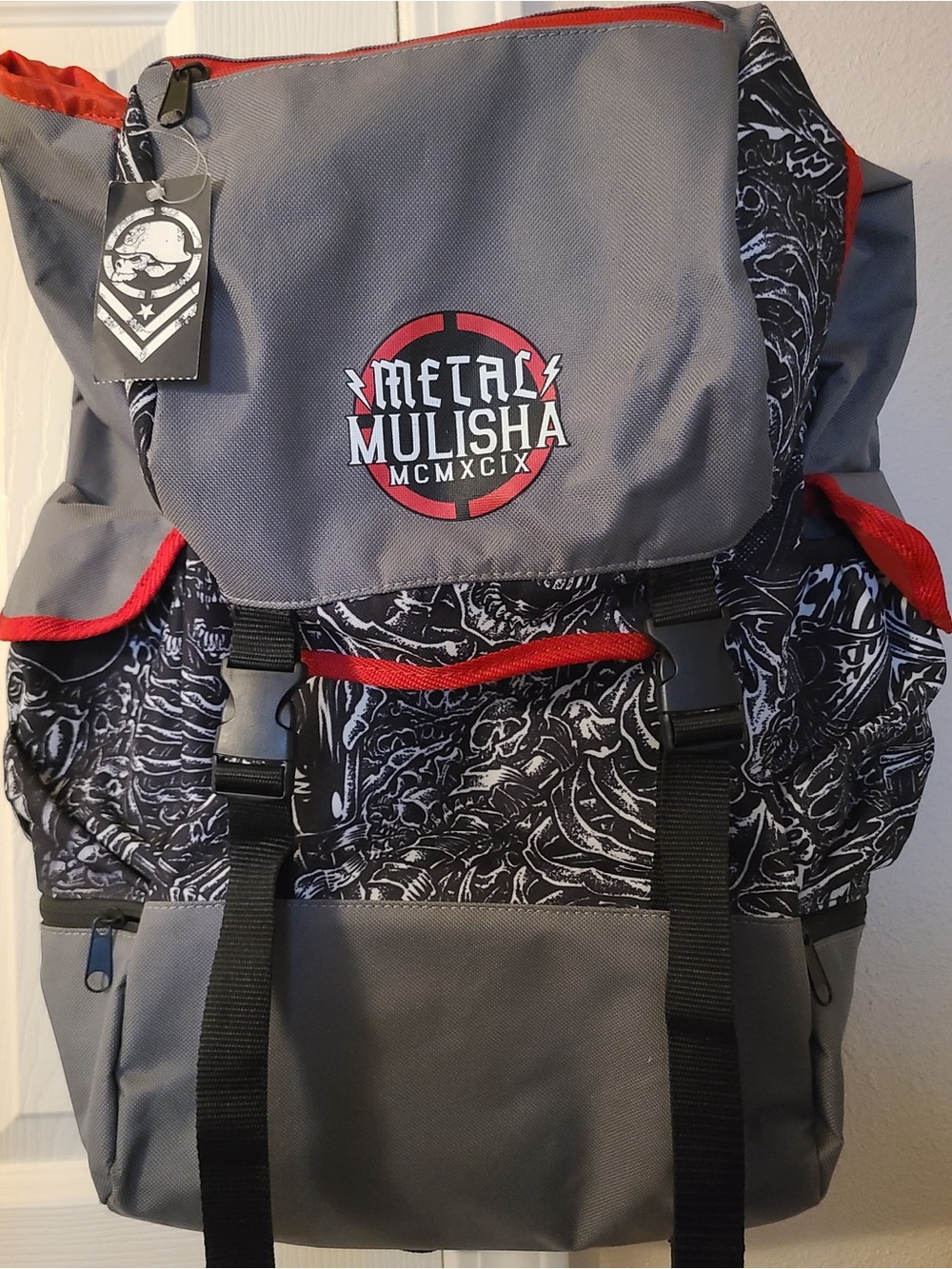Metal Mulisha Gray and Red Logo Rucksack Backpack